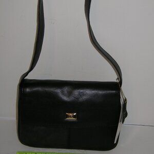 Hush Puppies SHOULDER HOBO ORGANIZER HANDBAG Geniune Leather BLACK 10x7x3.5 NWT